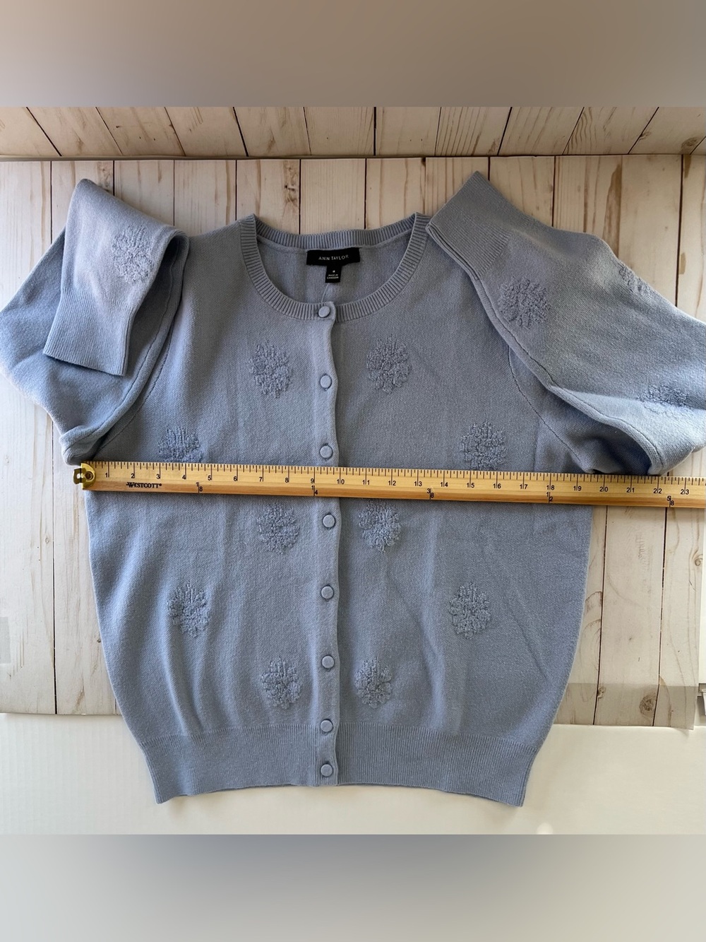 Ann Taylor Floral Jacquard Button Down Ann Cardigan in Blue Hydrangea — NWT - Picture 7 of 14